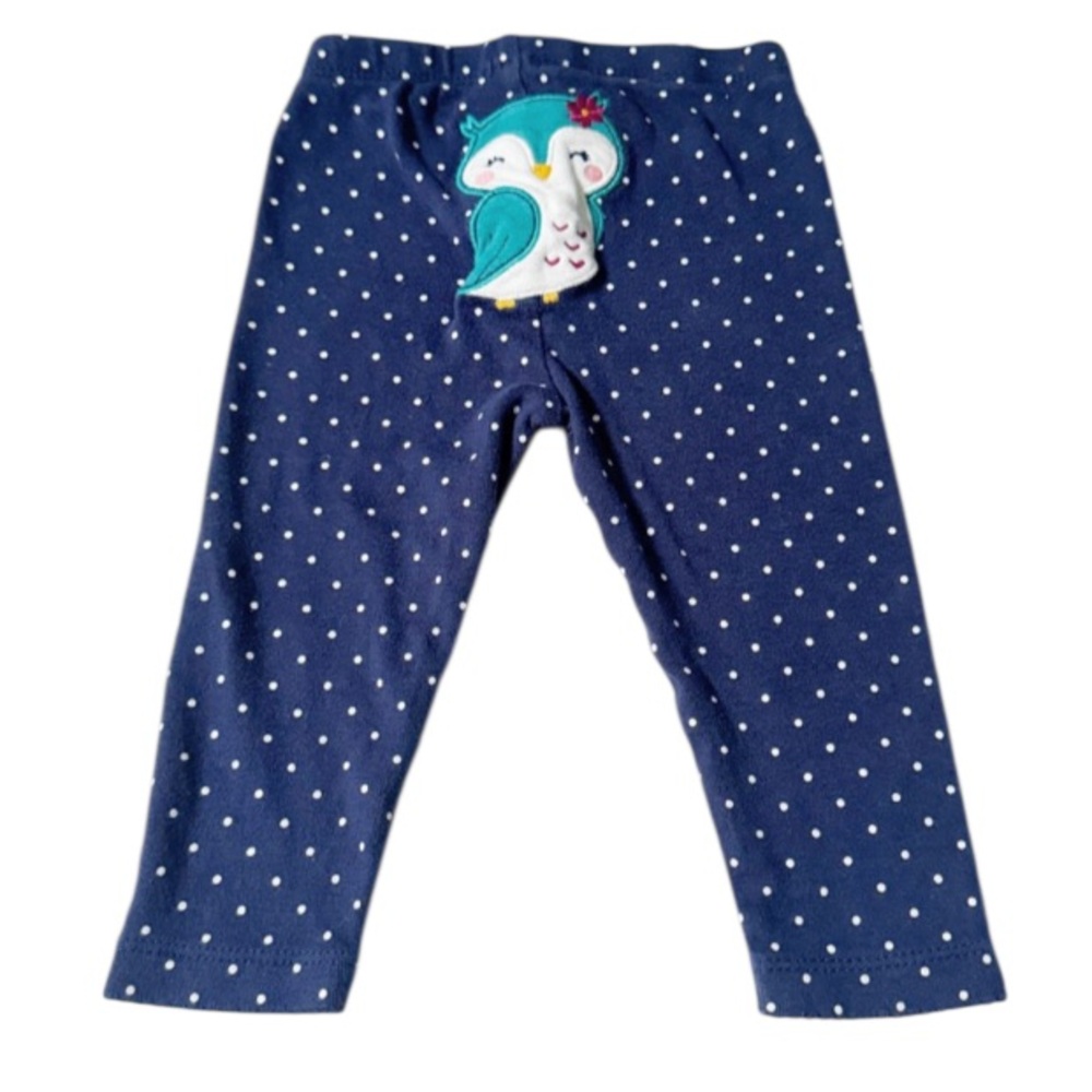 Carter’s navy blue polka dot owl patch leggings size 9M